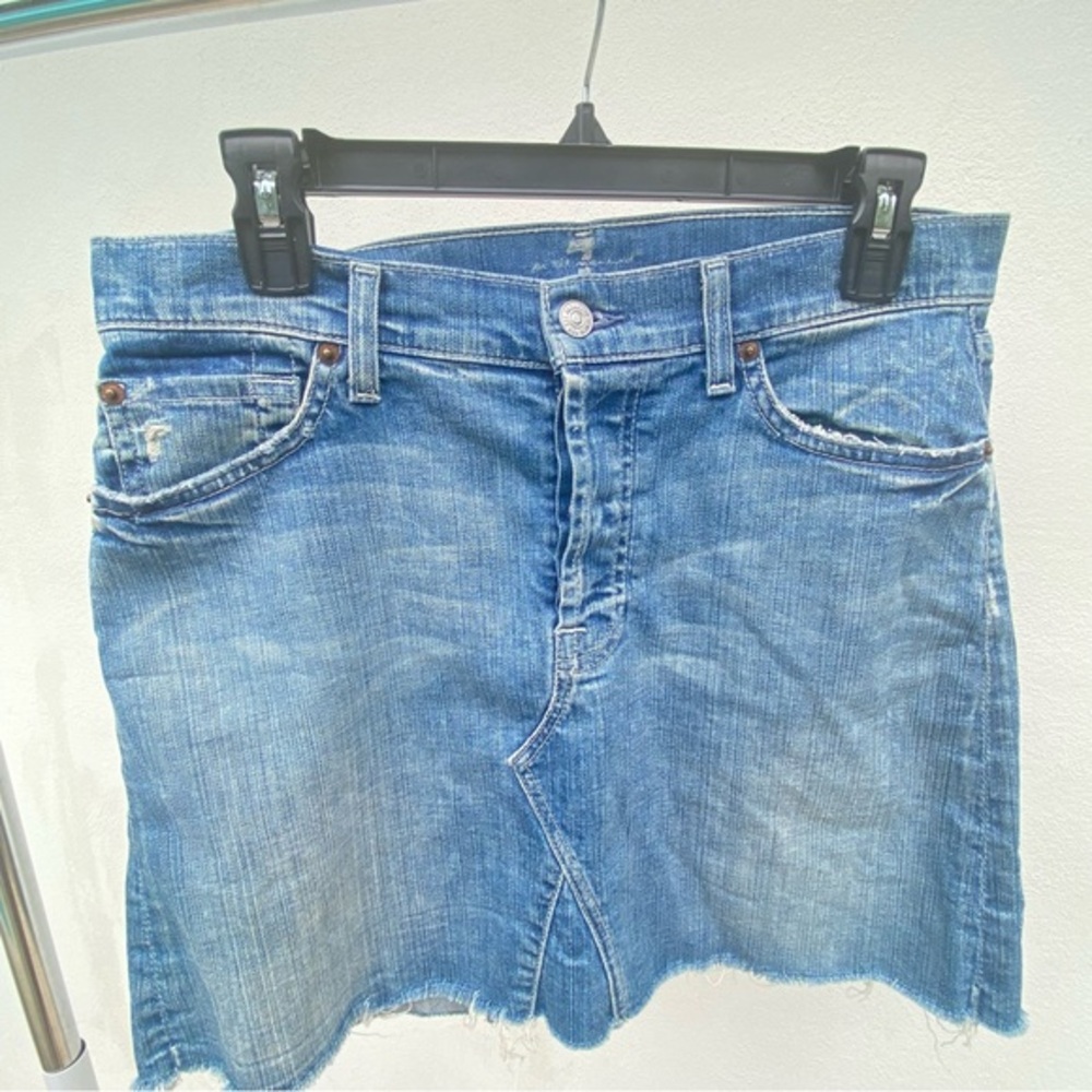 Y2K 7 For All Mankind Distressed Blue Denim Jean Skirt Size 28